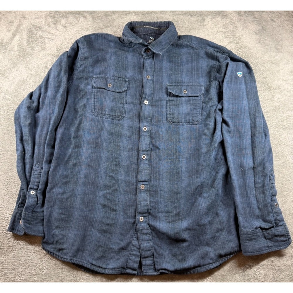 Kuhl‎ Born In The Mountains Shirt Men's Large Blue Button Front Outdoor Hiking